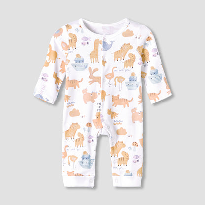 Pack of 3 Juniors Cotton Long Sleeve Sleepsuit with Safari Print
