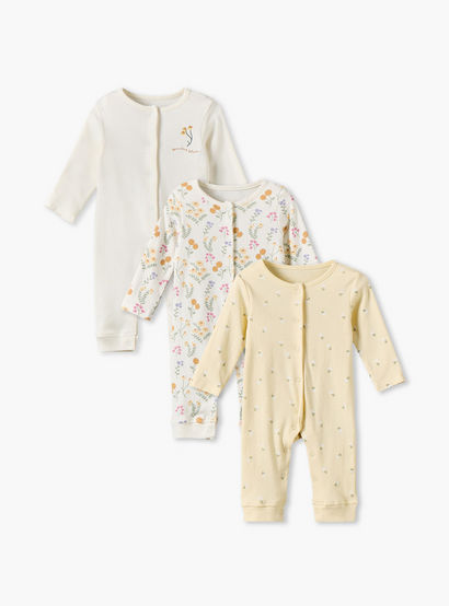 Pack of 3 Juniors Cotton Crew Neck Long Sleeves Sleepsuit with Floral Print-baby-girls-clothing-nightwear-sleepsuits-image-1