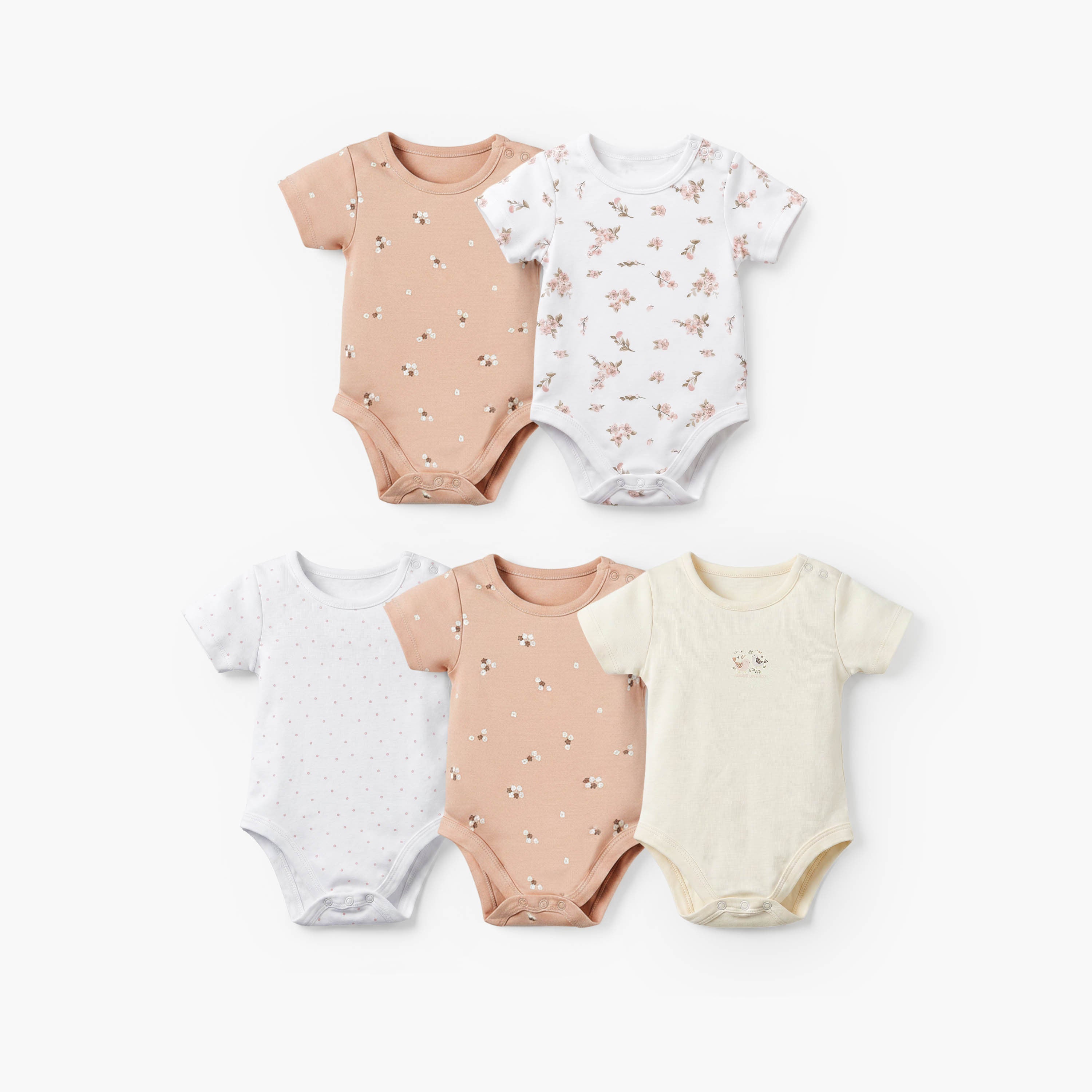 Pack of 5 Juniors Cotton Crew Neck Short Sleeves Bodysuit with Assorted Prints - Multicolour / 12-18 mths