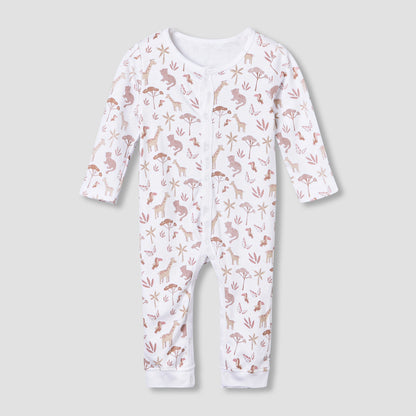 Pack of 3 Juniors Cotton Round Neck Long Sleeves Sleepsuit with Safari Print
