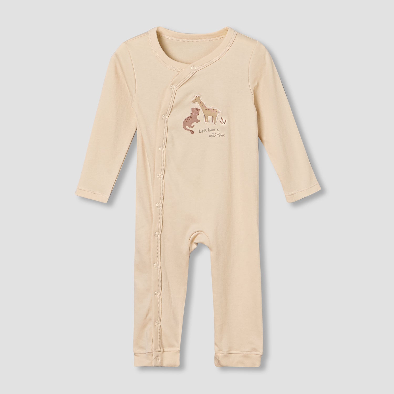 Pack of 3 Juniors Cotton Round Neck Long Sleeves Sleepsuit with Safari Print