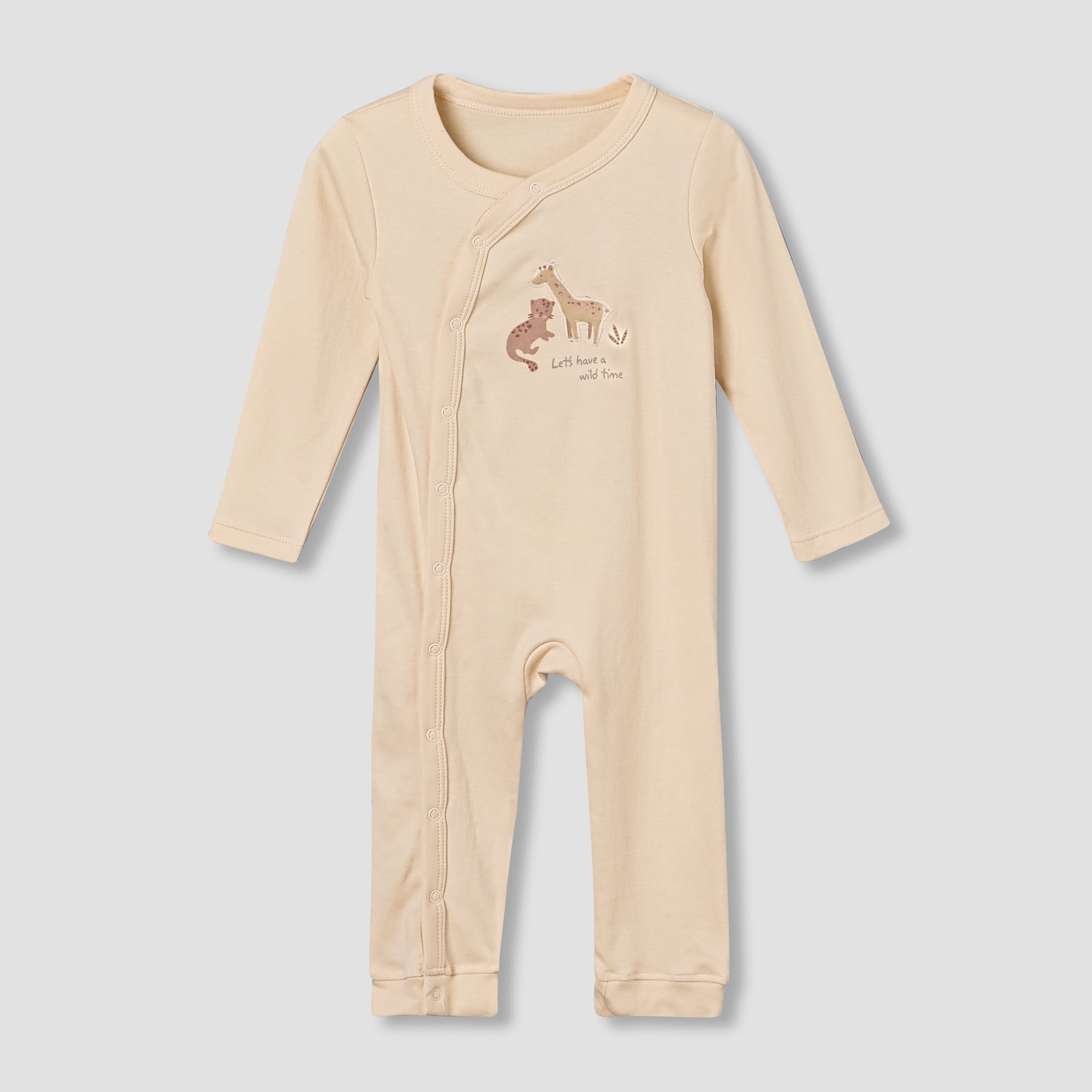 Pack of 3 Juniors Cotton Round Neck Long Sleeves Sleepsuit with Safari Print