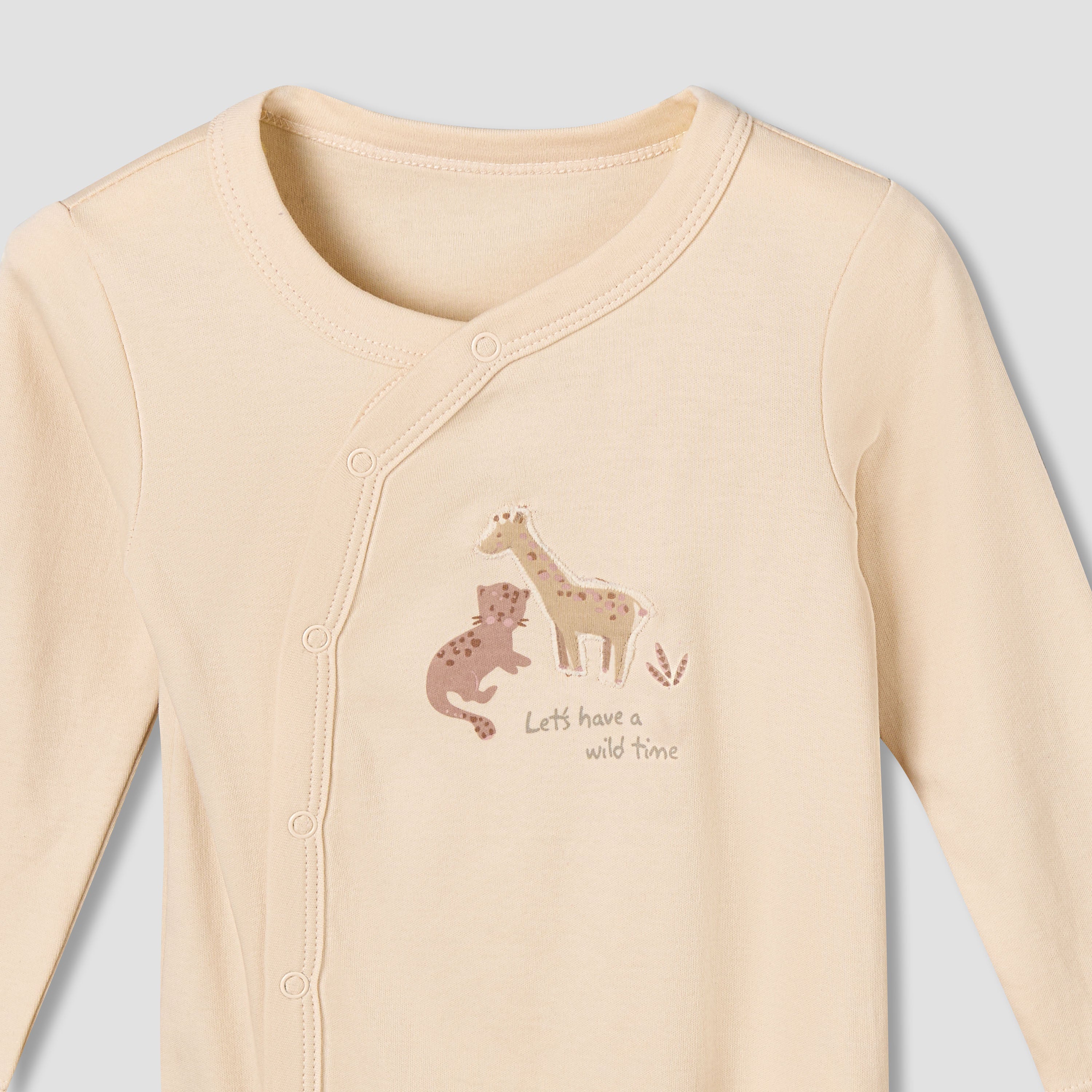 Pack of 3 Juniors Cotton Round Neck Long Sleeves Sleepsuit with Safari Print