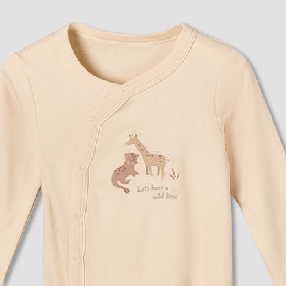 Pack of 3 Juniors Cotton Round Neck Long Sleeves Sleepsuit with Safari Print
