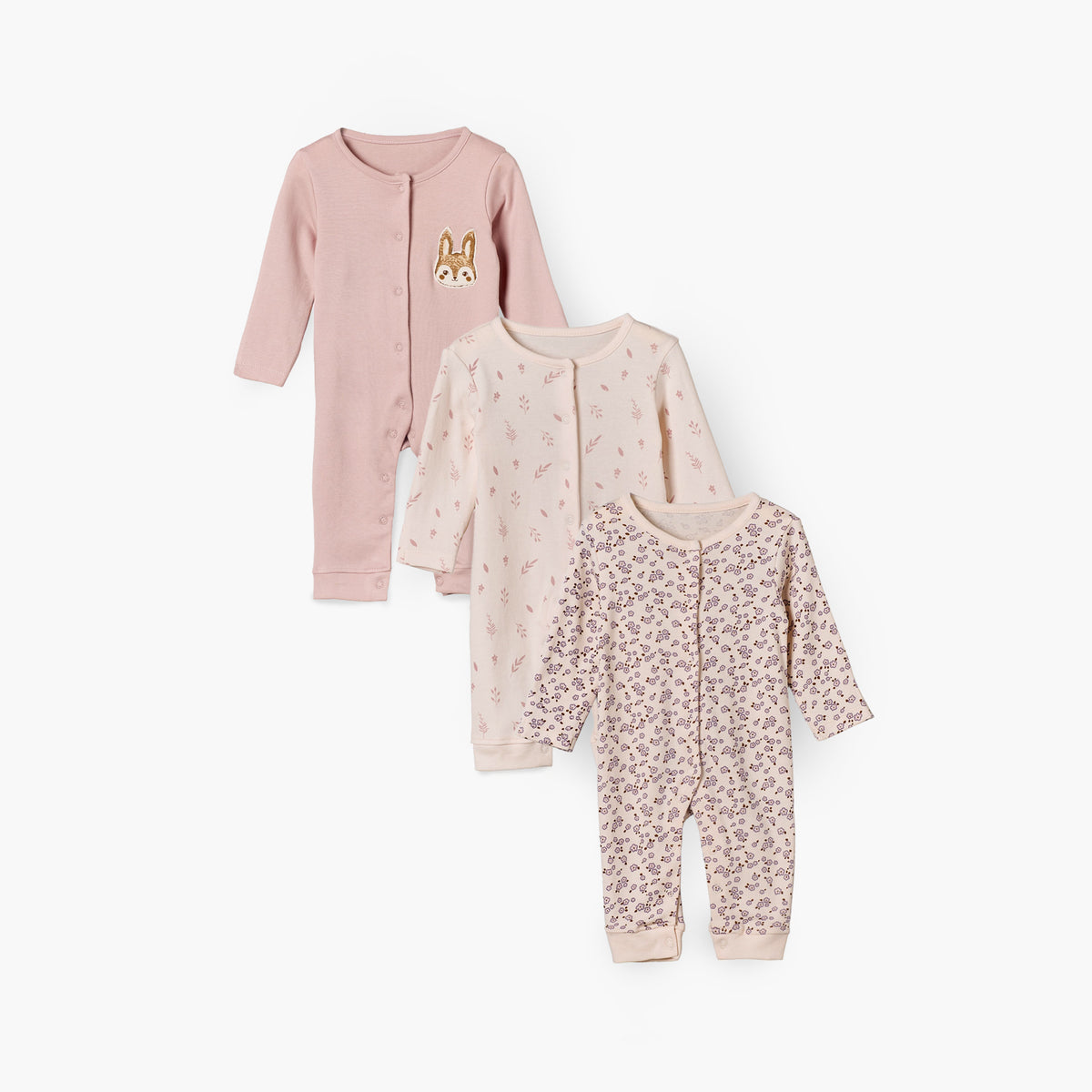 Pack of 3 Juniors Cotton Crew Neck Long Sleeves Sleepsuit with Fox Print