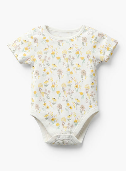 Pack of 5 Juniors Cotton Crew Neck Short Sleeves Bodysuit with Floral Print-baby-girls-clothing-bodysuits-image-2