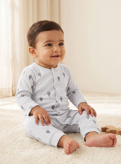 Pack of 3 Juniors Cotton Crew Neck Long Sleeves Sleepsuit with Hot Air Balloon Print-baby-boys-clothing-nightwear-sleepsuits-image-2