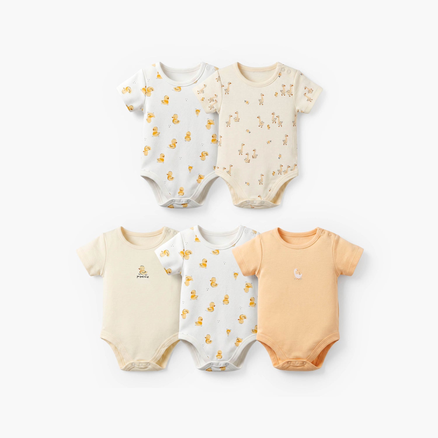 Pack of 5 Juniors Crew Neck Short Sleeves Bodysuit with Duck Print - Yellow / 12-18 mths