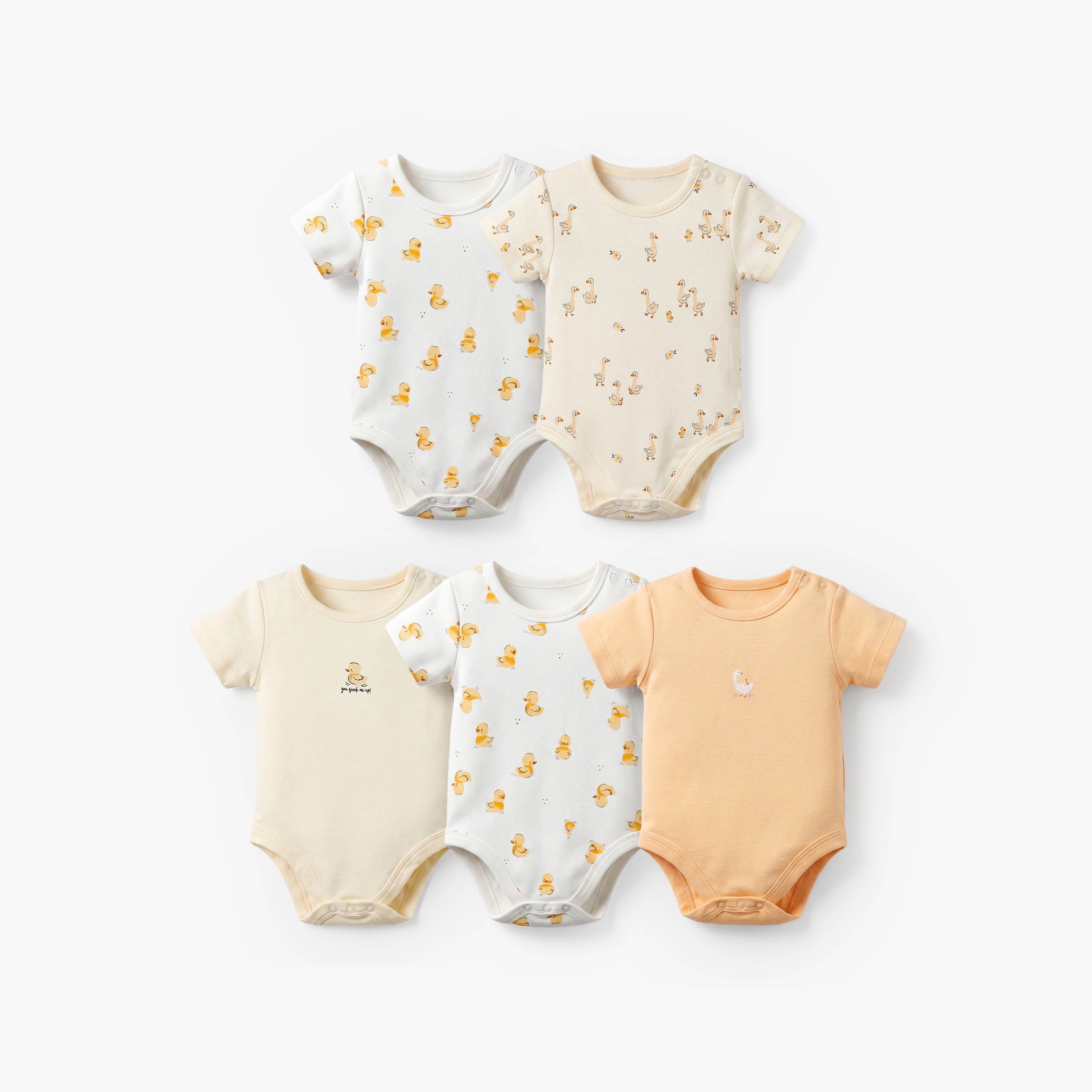 Pack of 5 Juniors Crew Neck Short Sleeves Bodysuit with Duck Print - Yellow / 12-18 mths