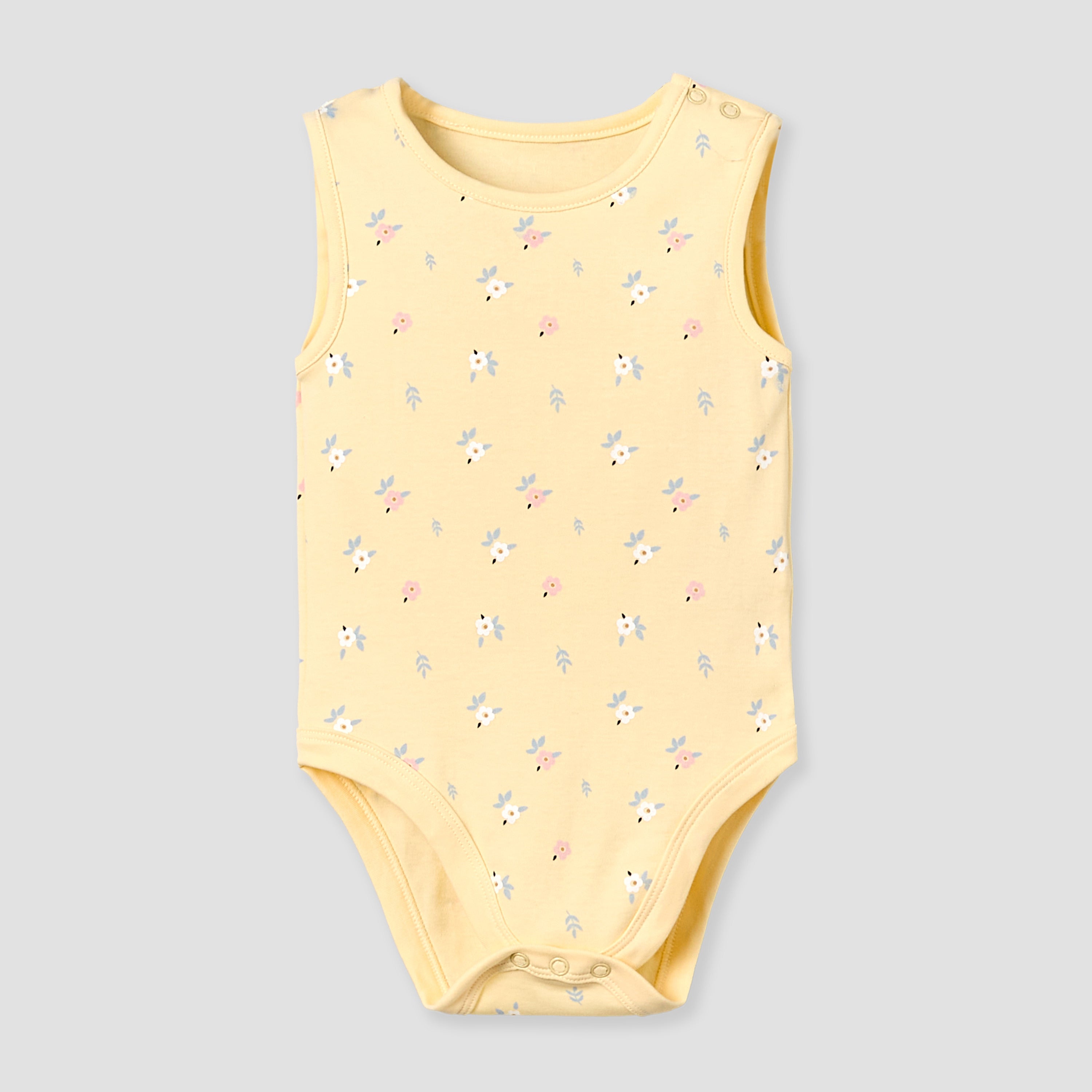Pack of 5 Juniors Cotton Round Neck Sleeveless Bodysuit with Floral Print