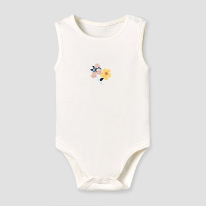 Pack of 5 Juniors Cotton Round Neck Sleeveless Bodysuit with Floral Print