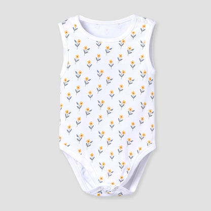 Pack of 5 Juniors Cotton Round Neck Sleeveless Bodysuit with Floral Print