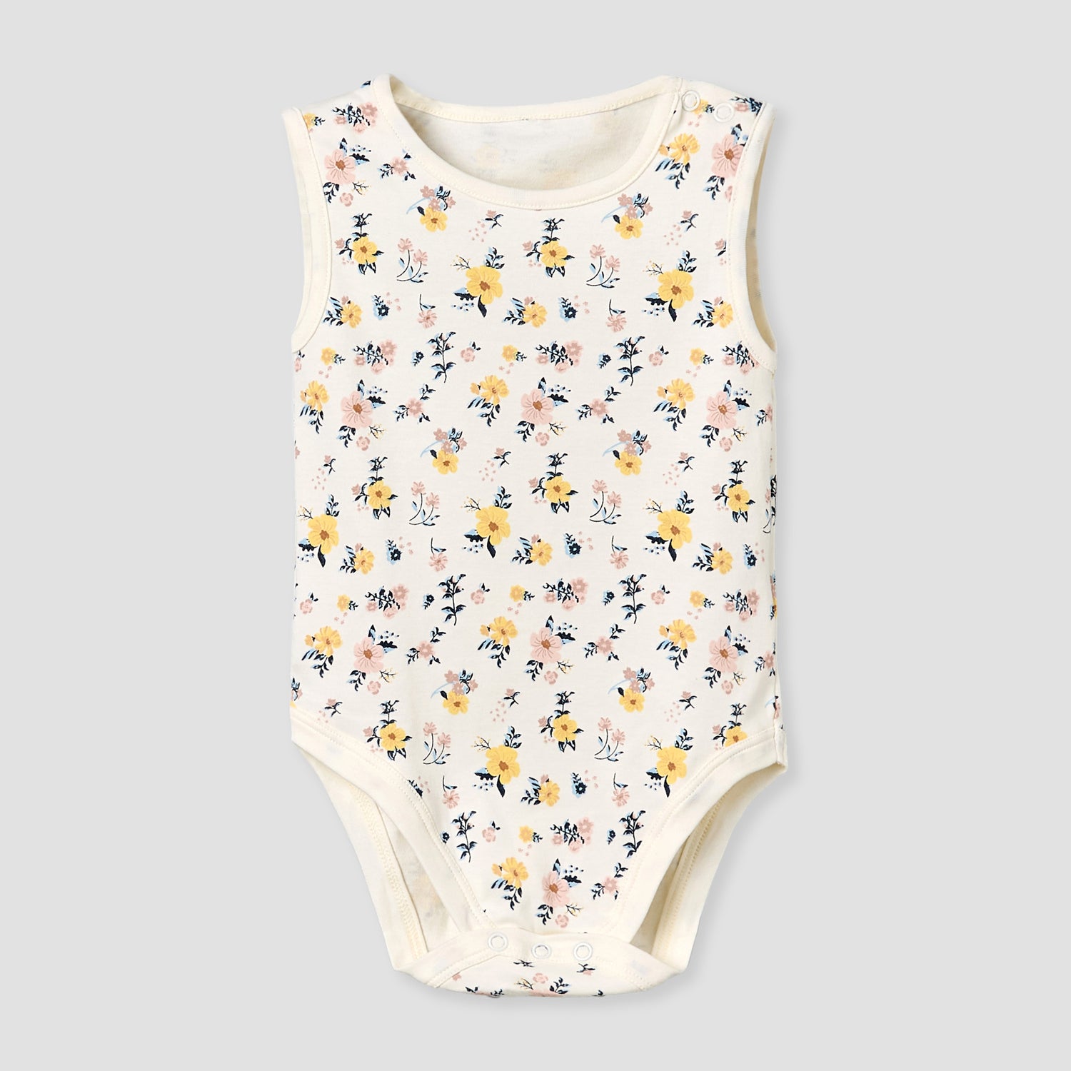 Pack of 5 Juniors Cotton Round Neck Sleeveless Bodysuit with Floral Print