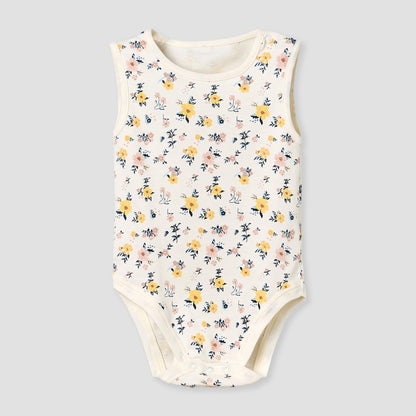 Pack of 5 Juniors Cotton Round Neck Sleeveless Bodysuit with Floral Print