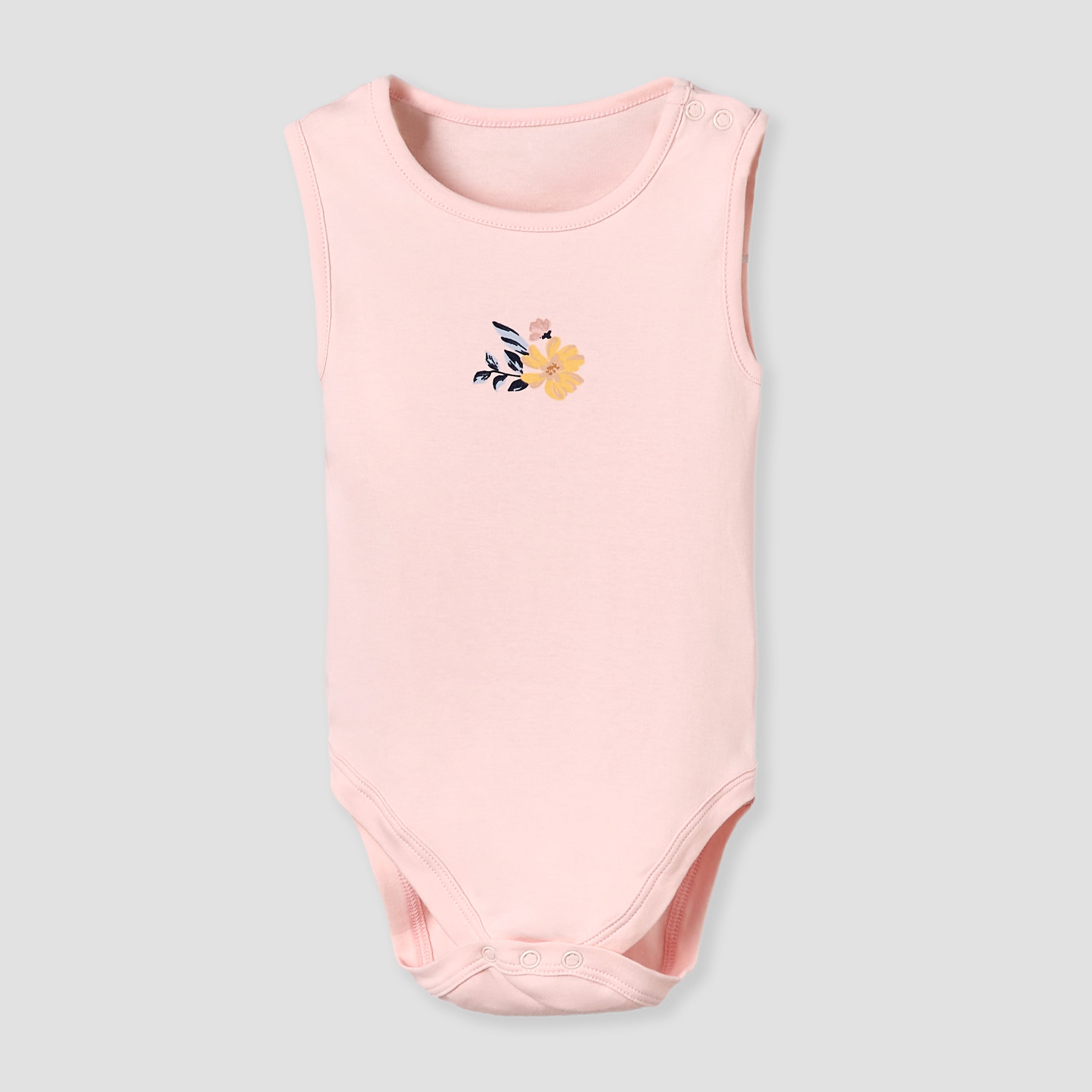 Pack of 5 Juniors Cotton Round Neck Sleeveless Bodysuit with Floral Print