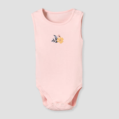 Pack of 5 Juniors Cotton Round Neck Sleeveless Bodysuit with Floral Print