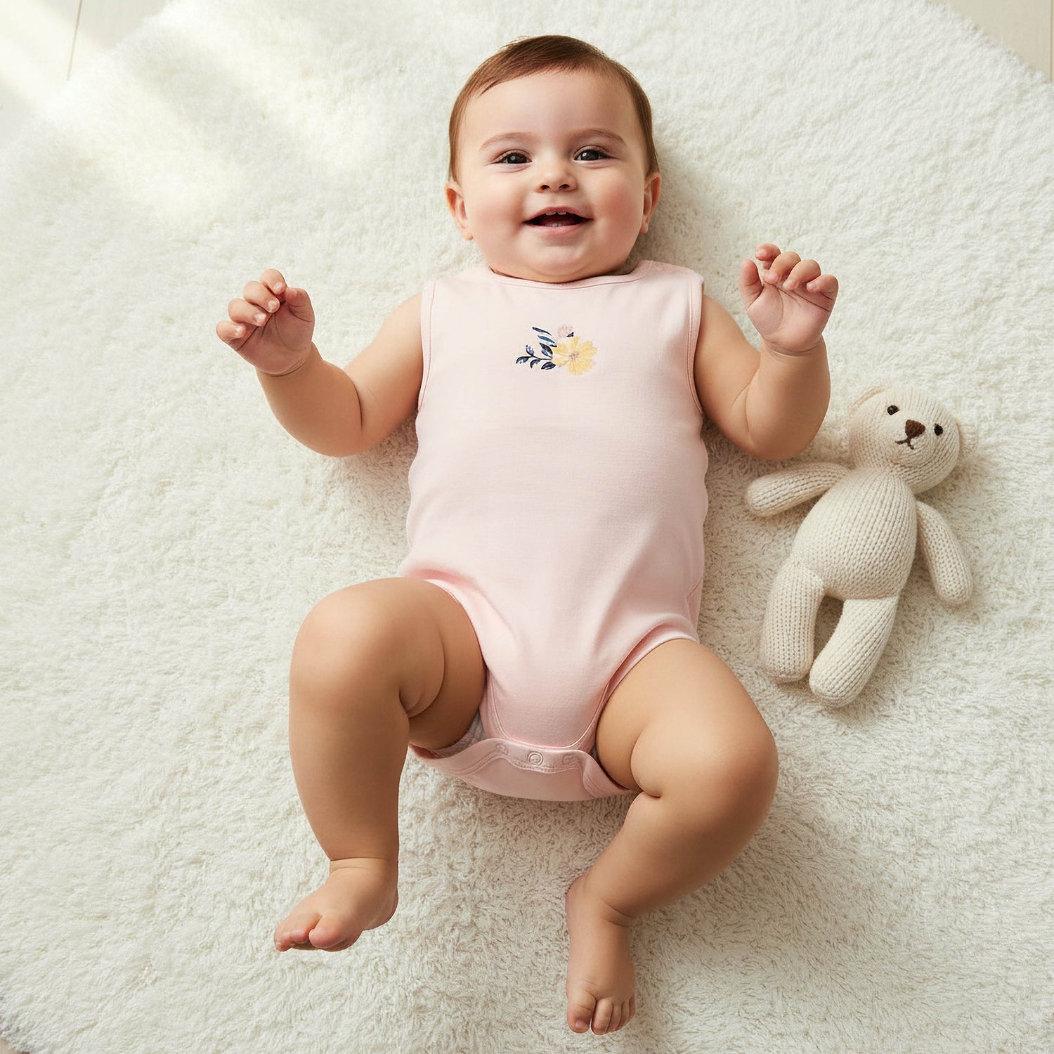 Pack of 5 Juniors Cotton Round Neck Sleeveless Bodysuit with Floral Print