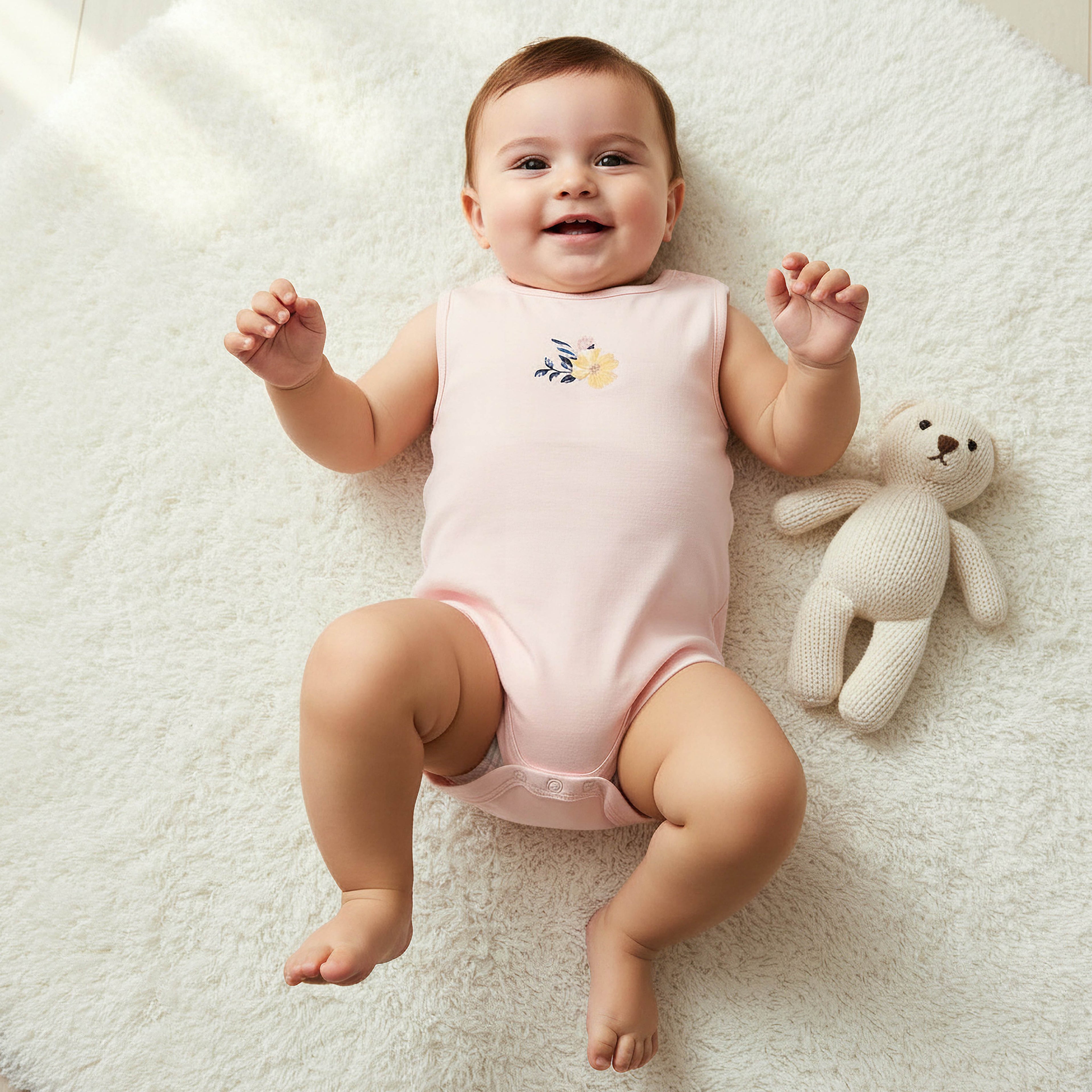 Pack of 5 Juniors Cotton Round Neck Sleeveless Bodysuit with Floral Print
