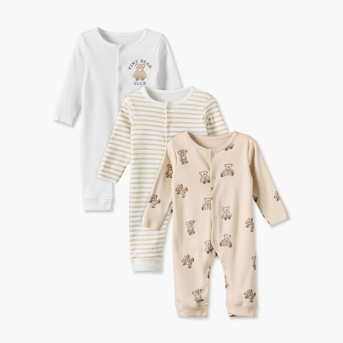 Pack of 3 Juniors Cotton Crew Neck Long Sleeves Sleepsuit with Assorted Print