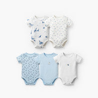 Pack of 5 Juniors Cotton Crew Neck Short Sleeves Bodysuit with Dinosaur Print-undefined-image-1