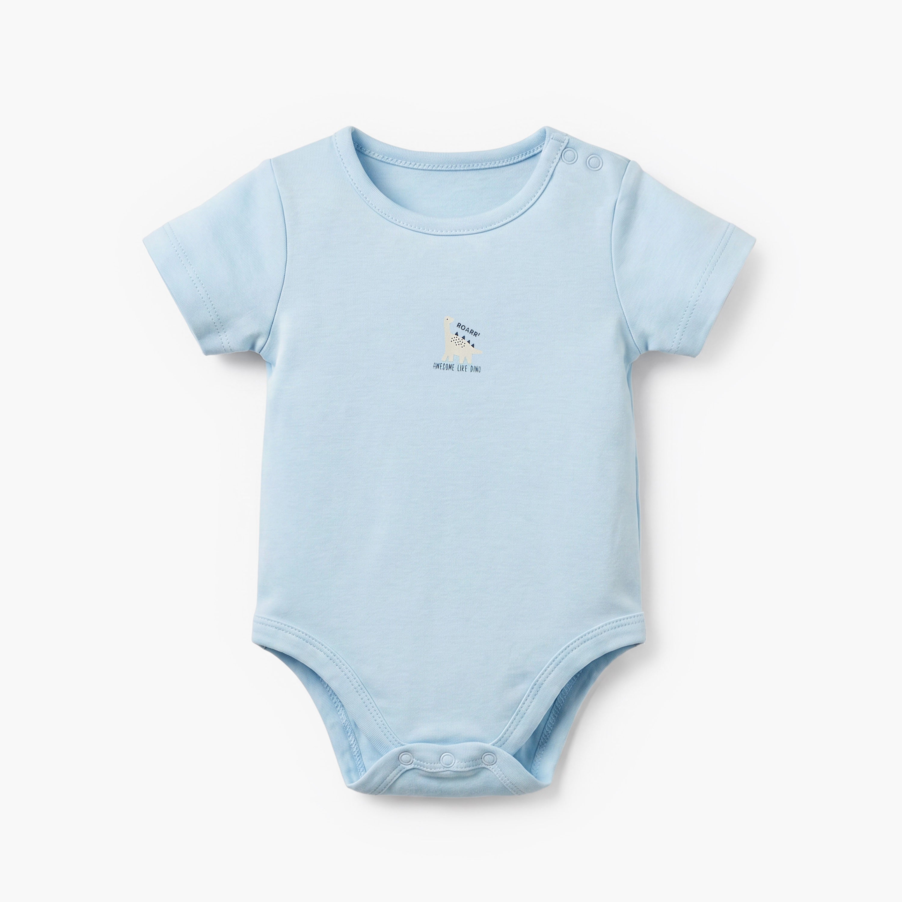 Pack of 5 Juniors Cotton Crew Neck Short Sleeves Bodysuit with Dinosaur Print