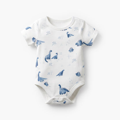 Pack of 5 Juniors Cotton Crew Neck Short Sleeves Bodysuit with Dinosaur Print