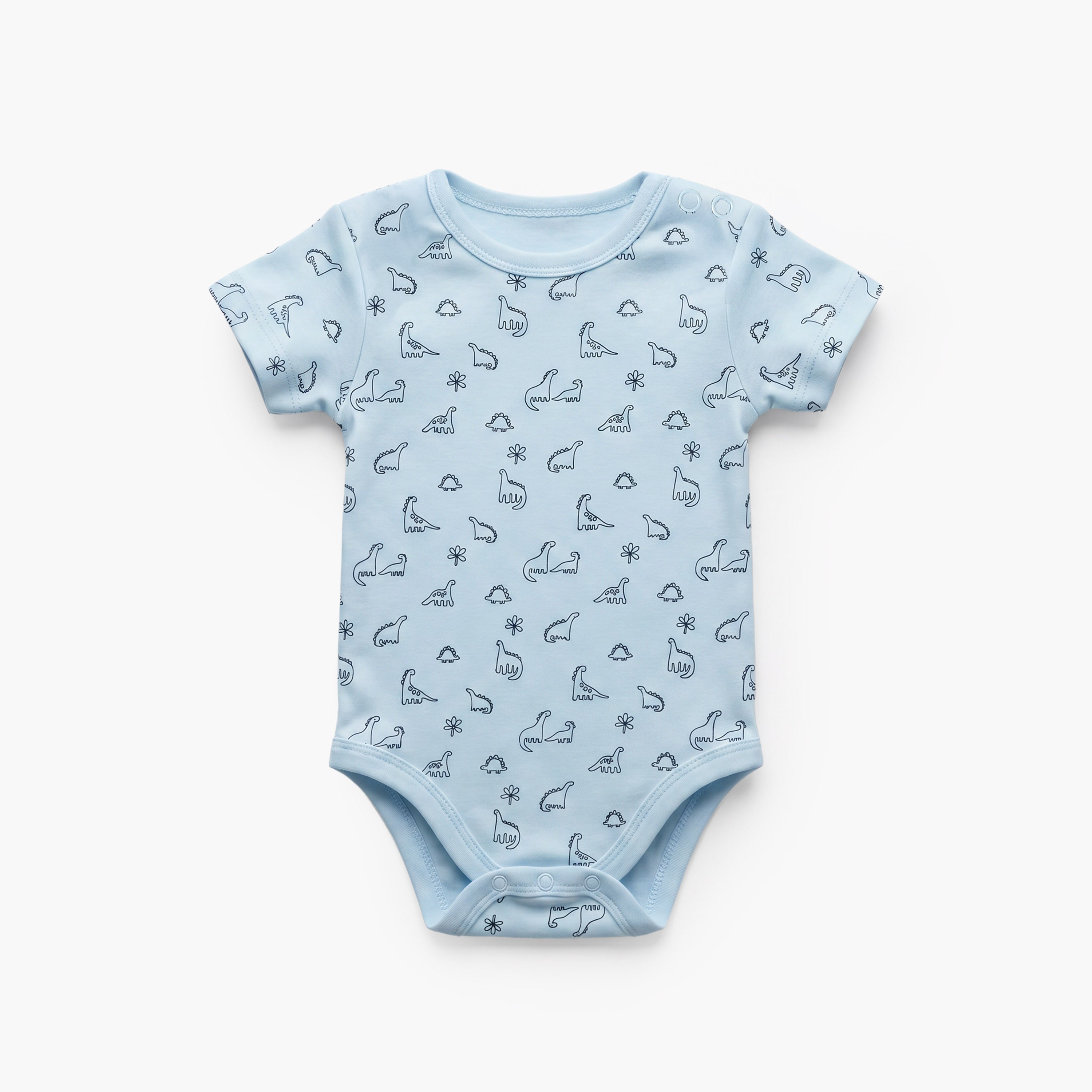 Pack of 5 Juniors Cotton Crew Neck Short Sleeves Bodysuit with Dinosaur Print