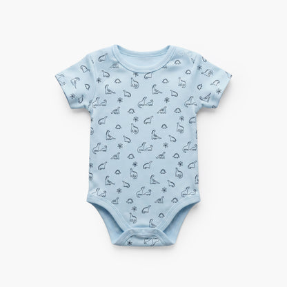 Pack of 5 Juniors Cotton Crew Neck Short Sleeves Bodysuit with Dinosaur Print