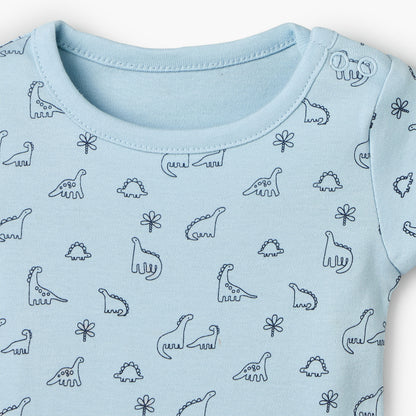 Pack of 5 Juniors Cotton Crew Neck Short Sleeves Bodysuit with Dinosaur Print