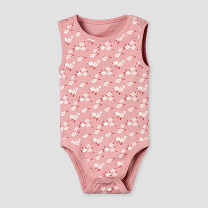 Pack of 5 Juniors Cotton Round Neck Sleeveless Bodysuit with Print