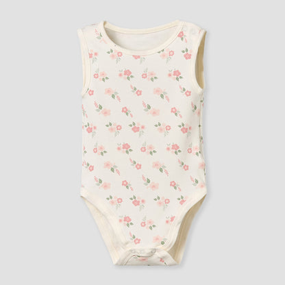 Pack of 5 Juniors Cotton Round Neck Sleeveless Bodysuit with Print