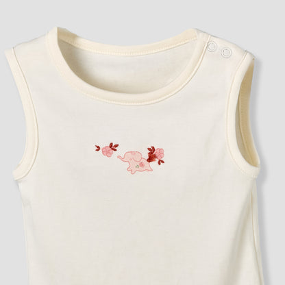 Pack of 5 Juniors Cotton Round Neck Sleeveless Bodysuit with Print