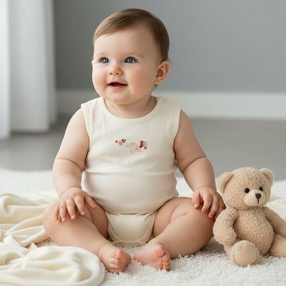 Pack of 5 Juniors Cotton Round Neck Sleeveless Bodysuit with Print