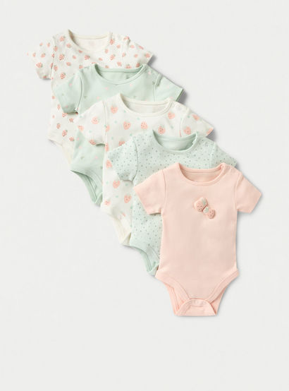 Juniors Printed Bodysuit with Short Sleeves and Button Closure - Set of 5-baby-girls-clothing-bodysuits-image-1