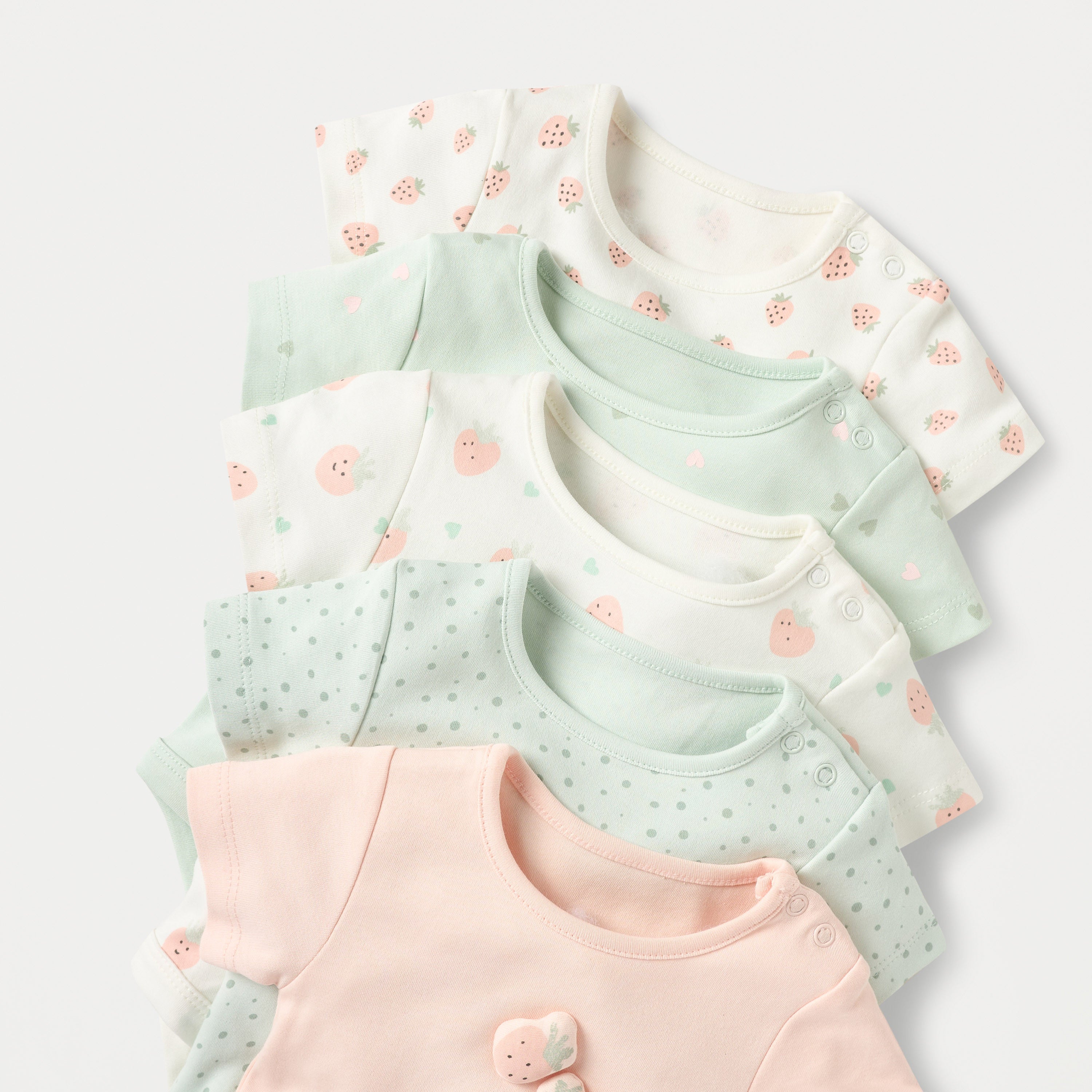 Juniors Printed Bodysuit with Short Sleeves and Button Closure - Set of 5