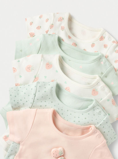 Juniors Printed Bodysuit with Short Sleeves and Button Closure - Set of 5-baby-girls-clothing-bodysuits-image-3