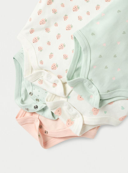 Juniors Printed Bodysuit with Short Sleeves and Button Closure - Set of 5-baby-girls-clothing-bodysuits-image-4