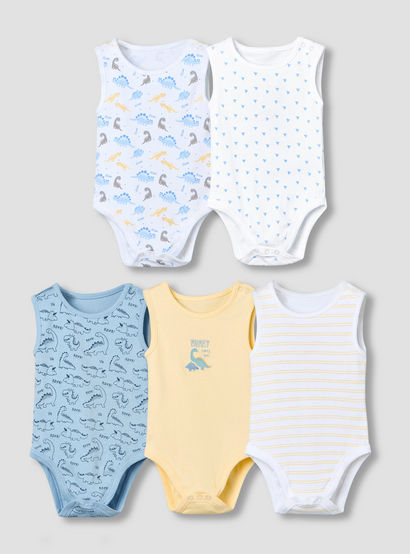 Pack of 5 Juniors Crew Neck Sleeveless Bodysuit with Print-baby-boys-clothing-multipacks-image-1