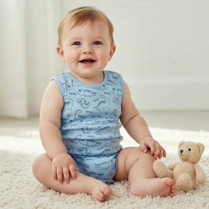 Pack of 5 Juniors Crew Neck Sleeveless Bodysuit with Print