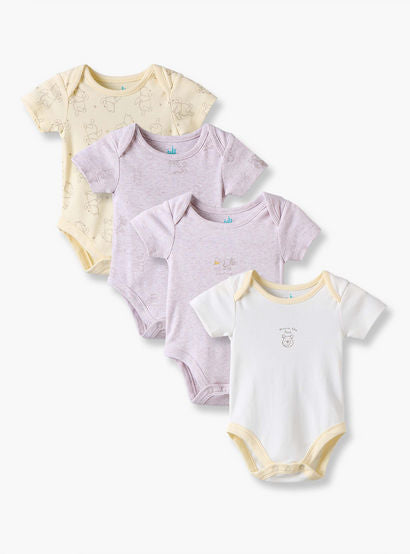 Pack of 4 Disney Cotton Round Neck Short Sleeves Bodysuit with Winnie the Pooh Print-baby-girls-clothing-bodysuits-image-1