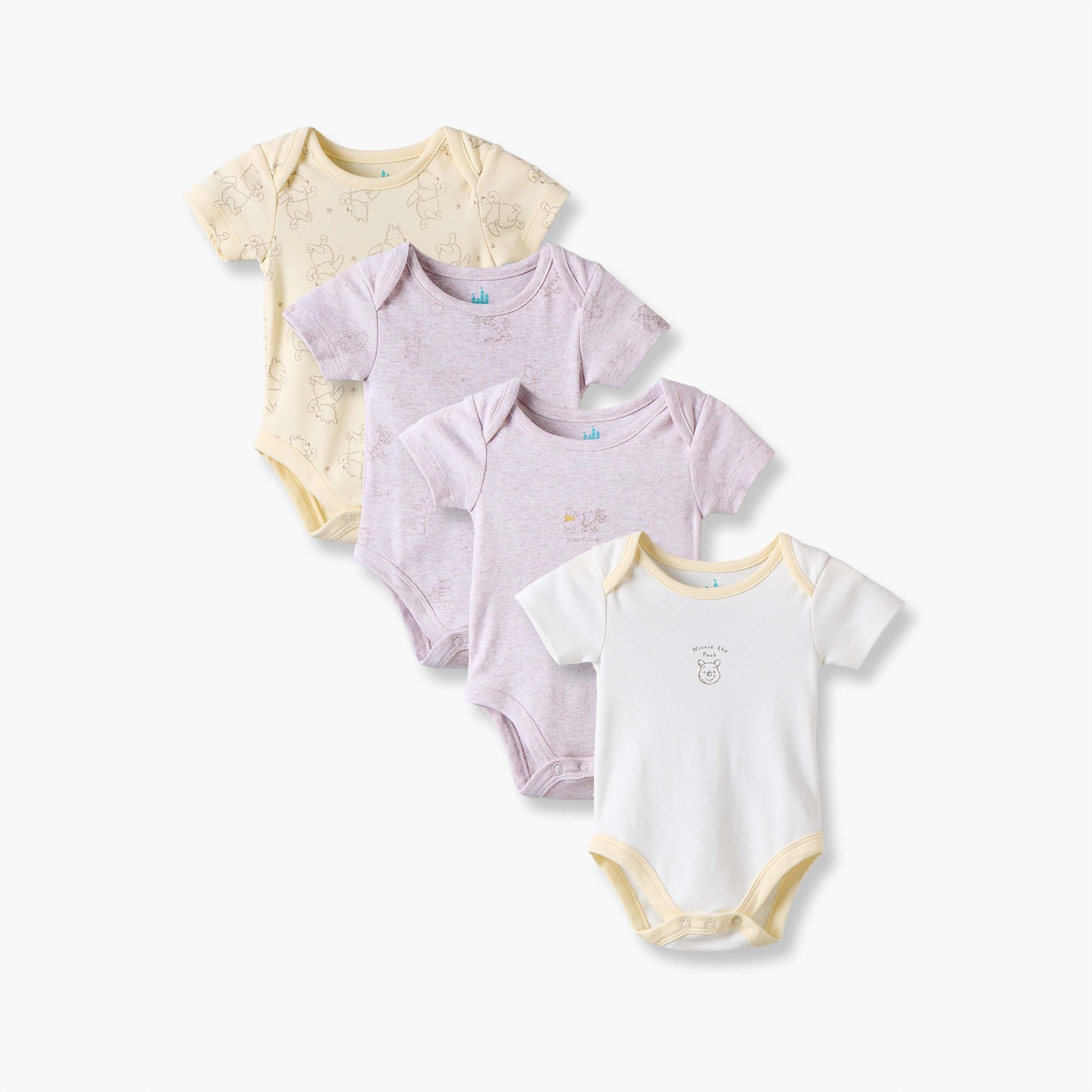 Pack of 4 Disney Cotton Round Neck Short Sleeves Bodysuit with Winnie the Pooh Print - Multicolour / 12-18 mths