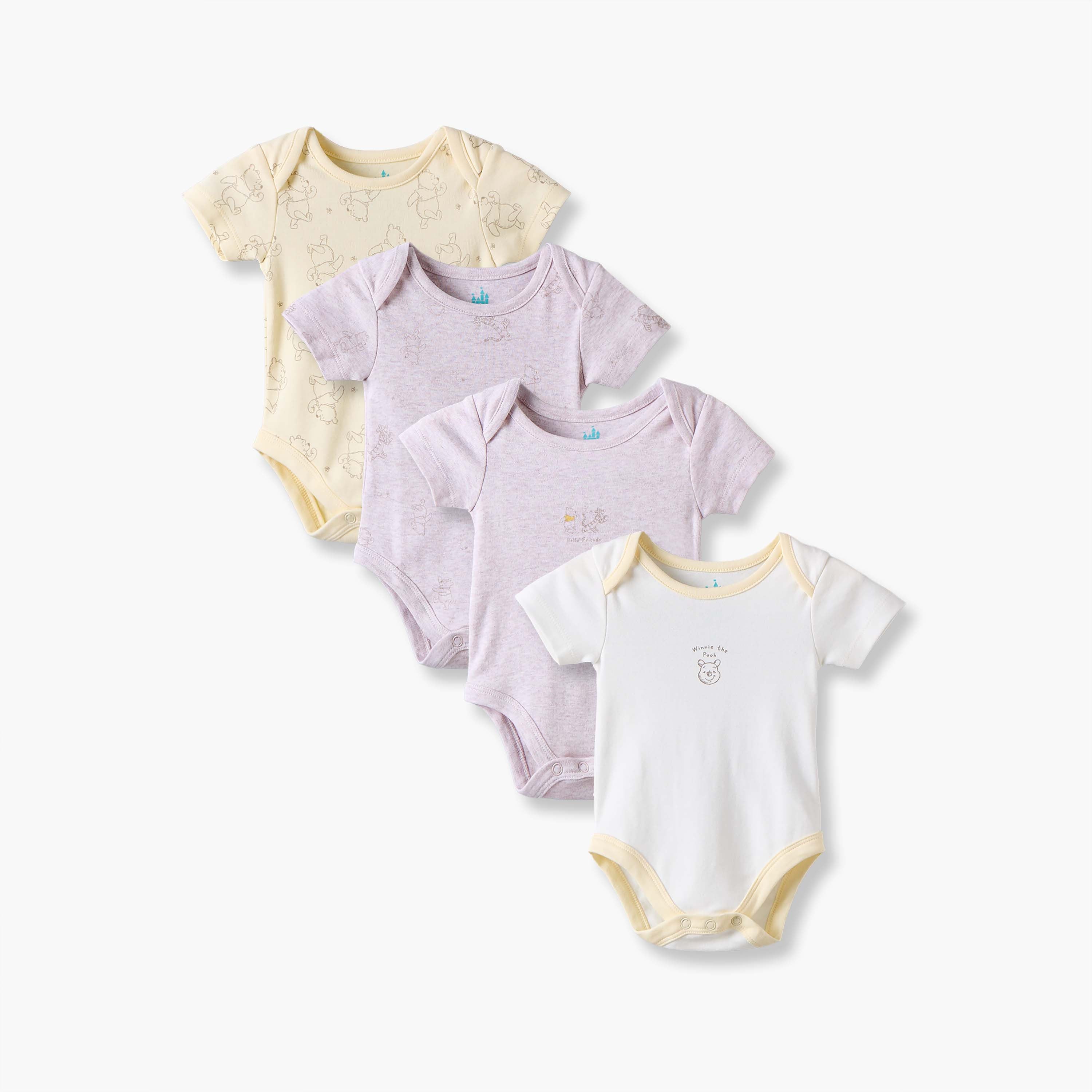 Pack of 4 Disney Cotton Round Neck Short Sleeves Bodysuit with Winnie the Pooh Print - Multicolour / 12-18 mths