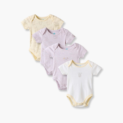 Pack of 4 Disney Cotton Round Neck Short Sleeves Bodysuit with Winnie the Pooh Print - Multicolour / 12-18 mths