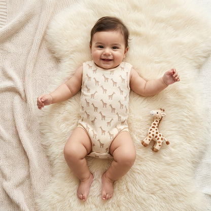 Pack of 5 Juniors Cotton Round Neck Sleeveless Bodysuit with Giraffe Print