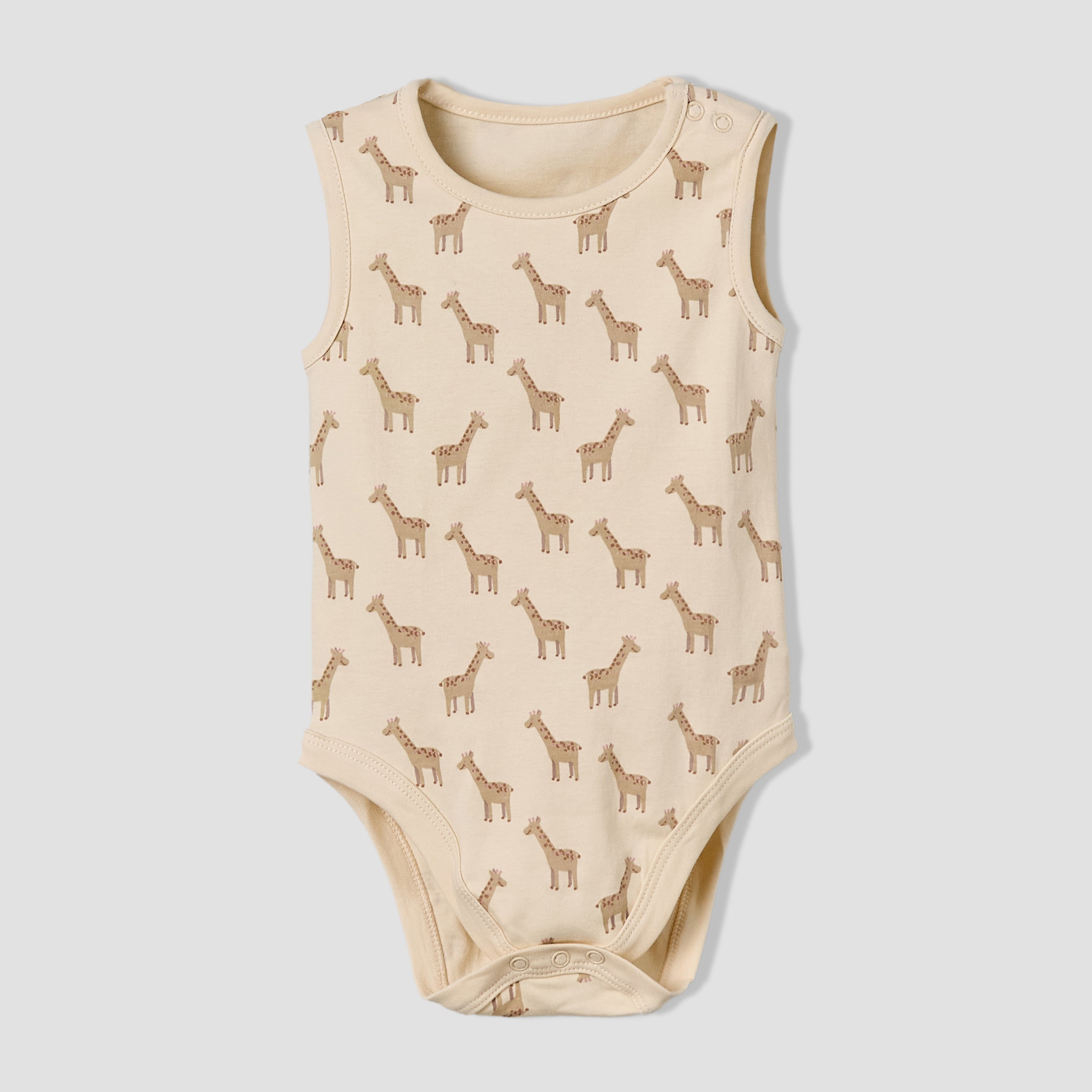 Pack of 5 Juniors Cotton Round Neck Sleeveless Bodysuit with Giraffe Print