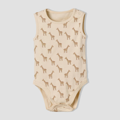 Pack of 5 Juniors Cotton Round Neck Sleeveless Bodysuit with Giraffe Print