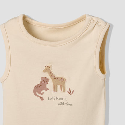Pack of 5 Juniors Cotton Round Neck Sleeveless Bodysuit with Giraffe Print