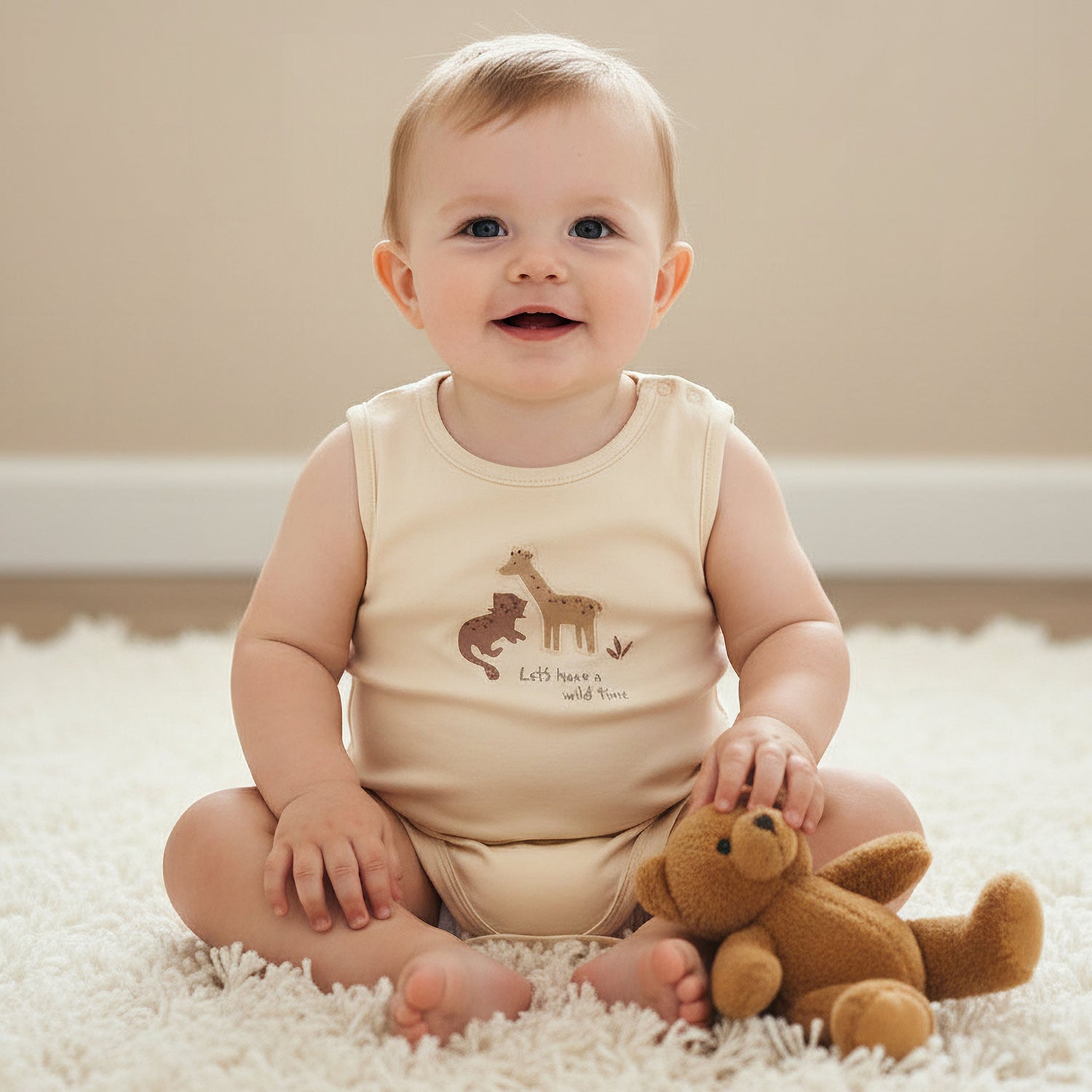Pack of 5 Juniors Cotton Round Neck Sleeveless Bodysuit with Giraffe Print