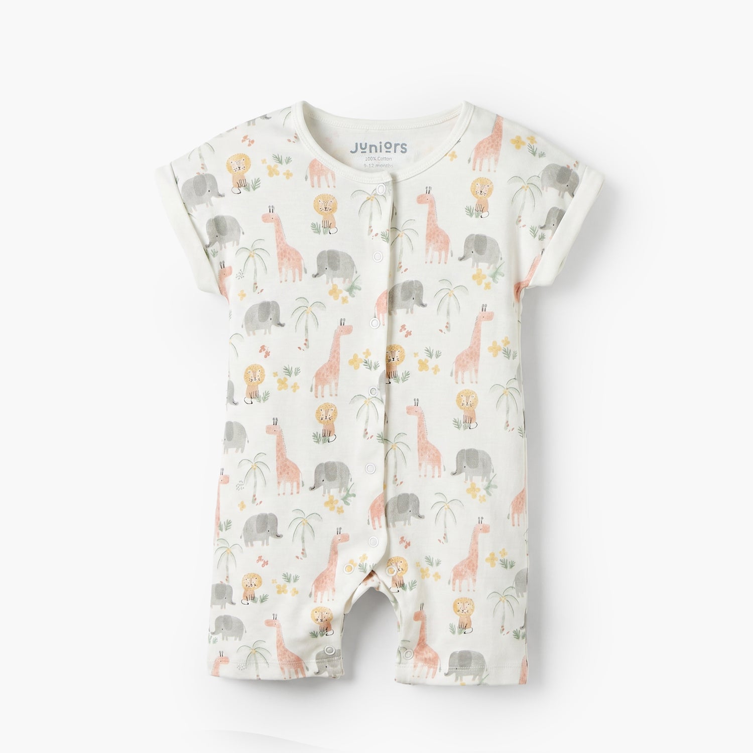 Pack of 3 Juniors Crew Neck Short Sleeves Rompers with Safari Print