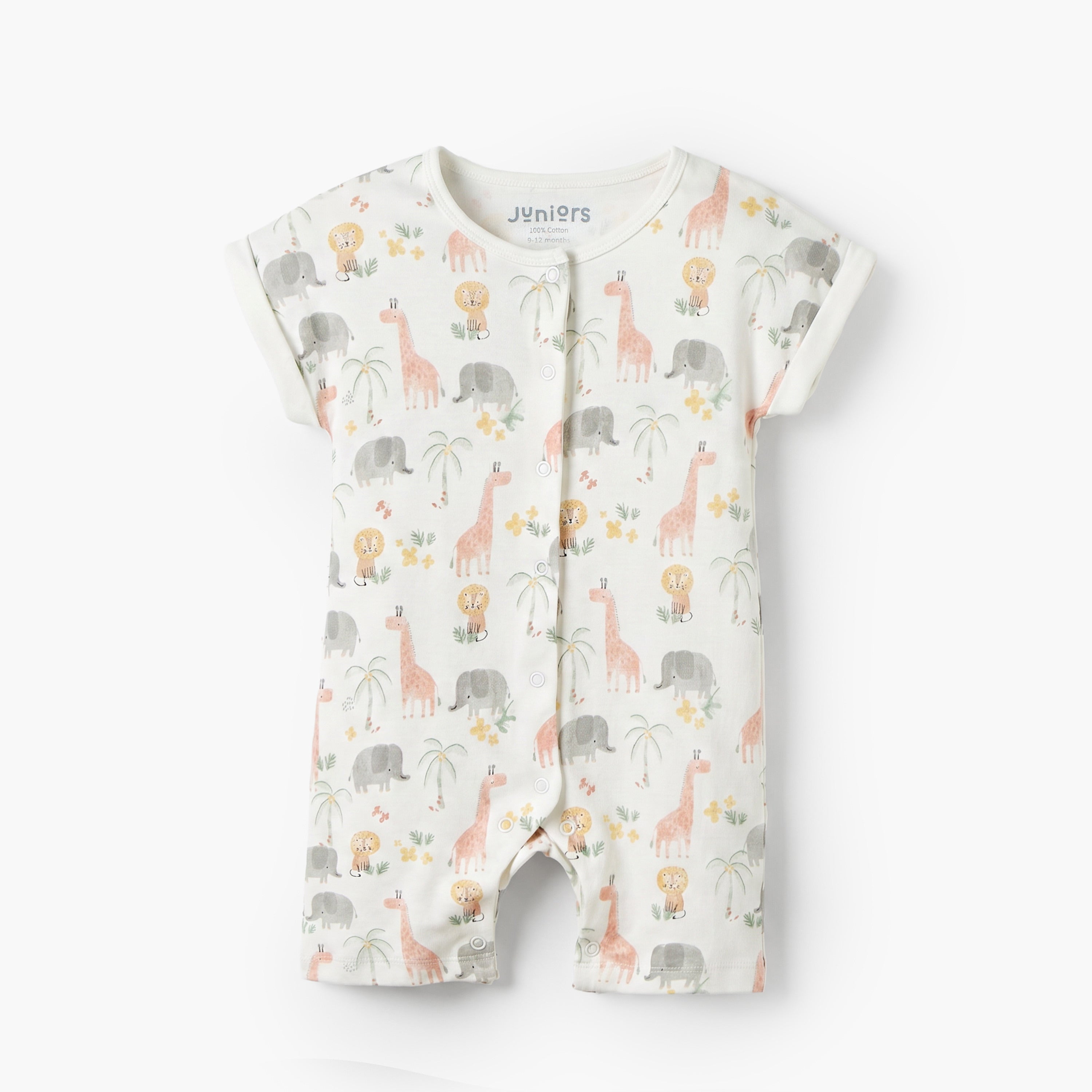 Pack of 3 Juniors Crew Neck Short Sleeves Rompers with Safari Print